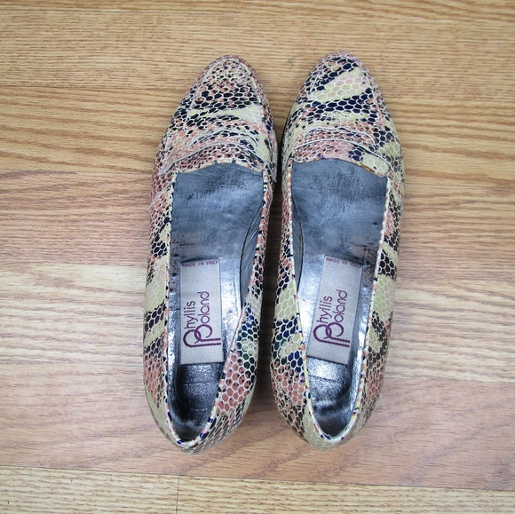 Vintage Italian Leather Iridescent Snakeprint Loafers Phyllis Poland 8 - Picture 3 of 10